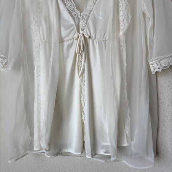 Vintage JC Penney Two-Piece Lingerie Mini Night Gown Top Robe Lace Romantic - Picture 5 of 10